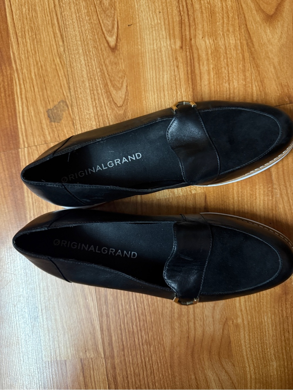 AND Black Leather & Suede Penny Loafers